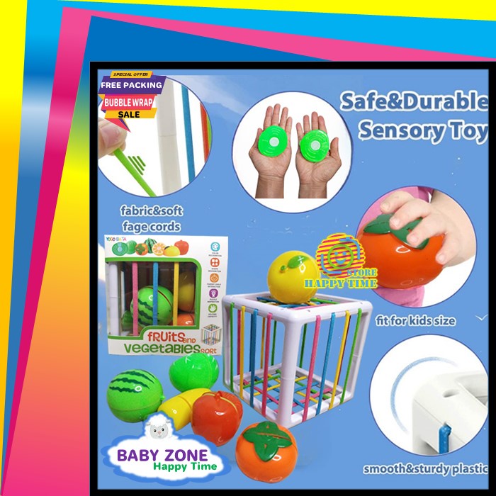 Mainan Edukasi Montessori Bayi Baby Belajar Menyortir Bentuk Kotak Buah dan Sayur Sensorik Sensory T