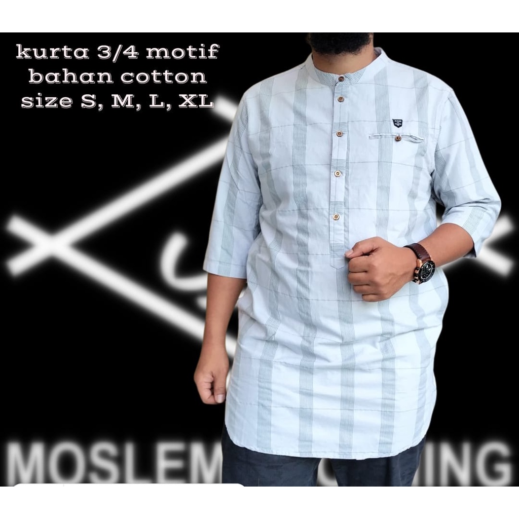 Baju Koko Pria Style Muslim KekinianTerbaru Kurta Pakistan Lengan 3/4 Bahan Katun  Premium Branded Bisa Bayar di Tempat