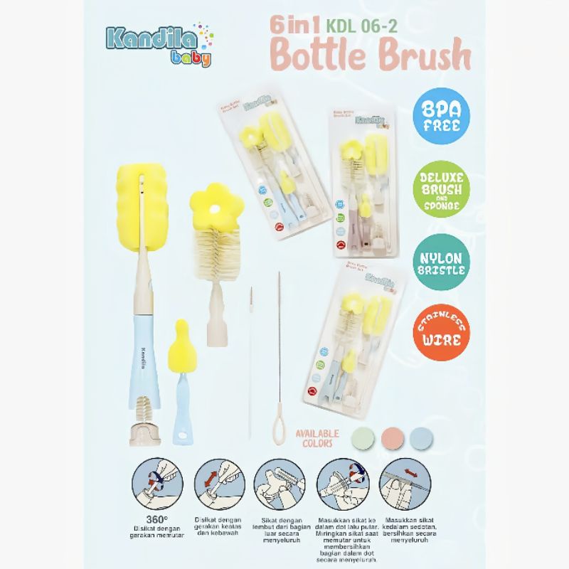 Kandila Baby - BABY 6IN1 BOTTLE BRUSH KDL 06-2 sikat botol susu