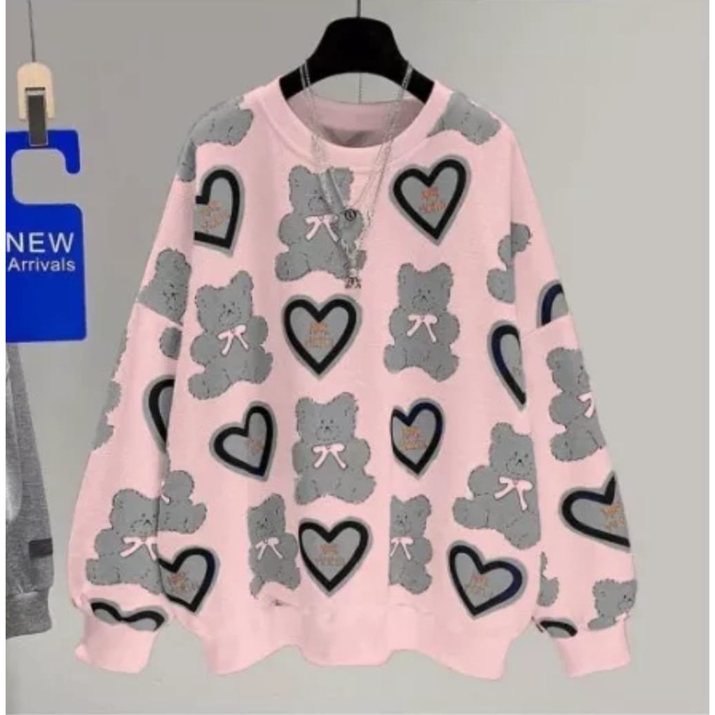 sweater Fullprint Bear wanita oversize 2023/ sweater cewek bahan tebal aesthetic korea/sweater wanita terbaru 2023 kekinian viral/switer wanita sweter cewek /hoodie wanita korean style murah/baju sweater remaja perempuan/hoodie cewek murah