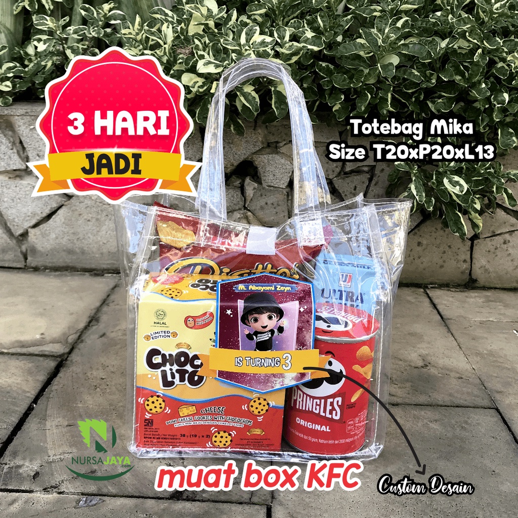 20x20x10 Tas Mika Transparan Souvenir Tas Ulang Tahun Hampers Ultah Goody bag