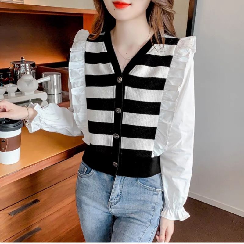 Blouse Wanita, Blouse Korea, Blouse Rajut Mix Katun Silk , Atasan Wanita Import , Baju Wanita, Busui