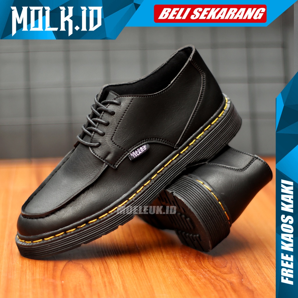 MOLK Sepatu Docmart Pria Kulit Pu Formal Casual Kerja Kuliah Kondangan Hitam Dinas Resmi Original