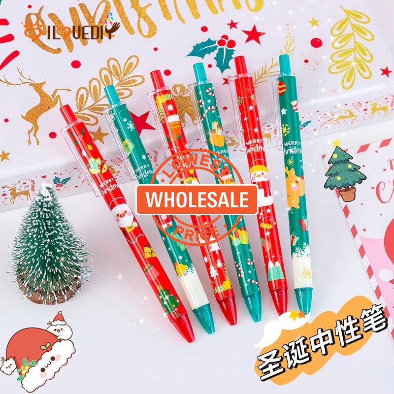 [Harga Grosir]1 Pc Pulpen Gel Motif Kartun Rusa Snowman Santa Claus Warna Acak Untuk Alat Tulis Sekolah / Kantor