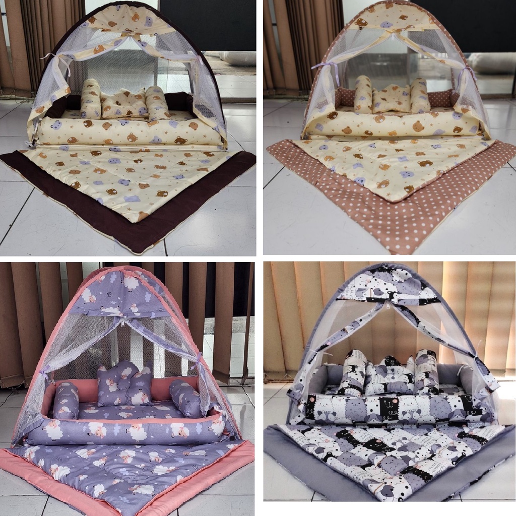 Kasur Kelambu Bayi Baru Set Bantal Guling PREMIUM / Kasur Lipat Kelambu Bayi / Kasur Kelambu