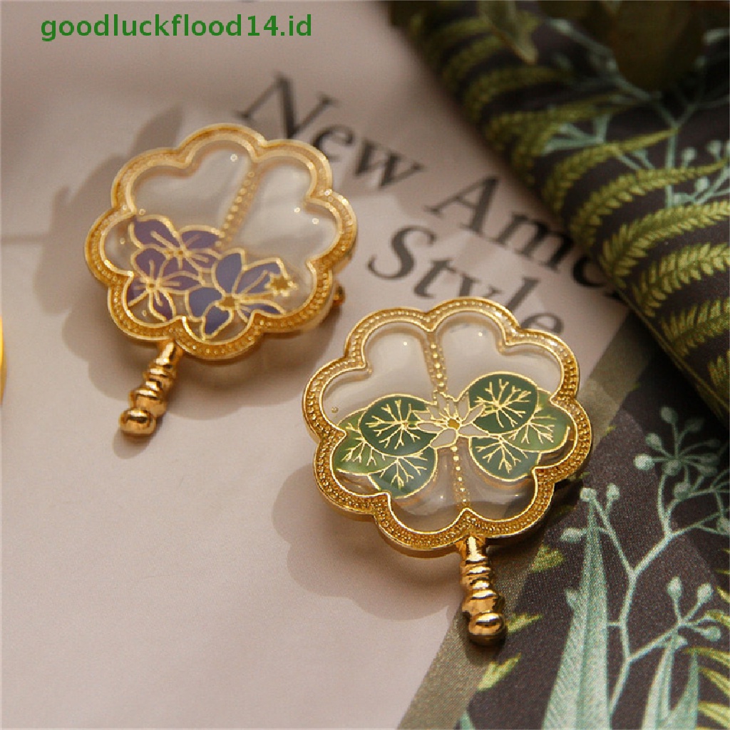 [GOOGFOUR] 2022terbaru Logam Drip Glaze Retro Elegan Folk-Custom Flowers Fan Brooch Untuk [TOP]