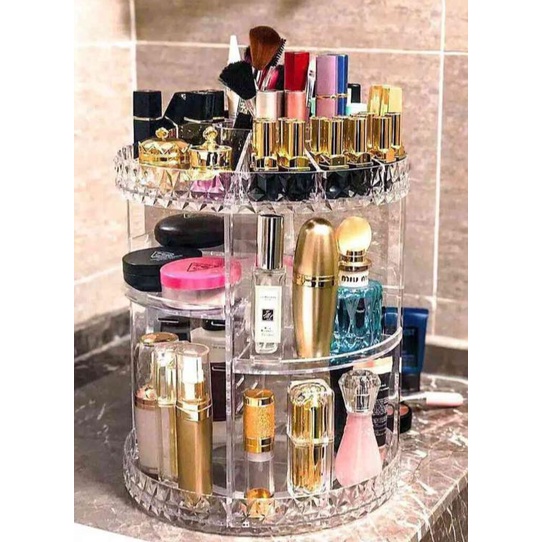 Rak Kosmetik Diamond Rak Make Up Kosmetik Petak Acrylic Putar 360 Derajat Diamond Transparan Rak Org