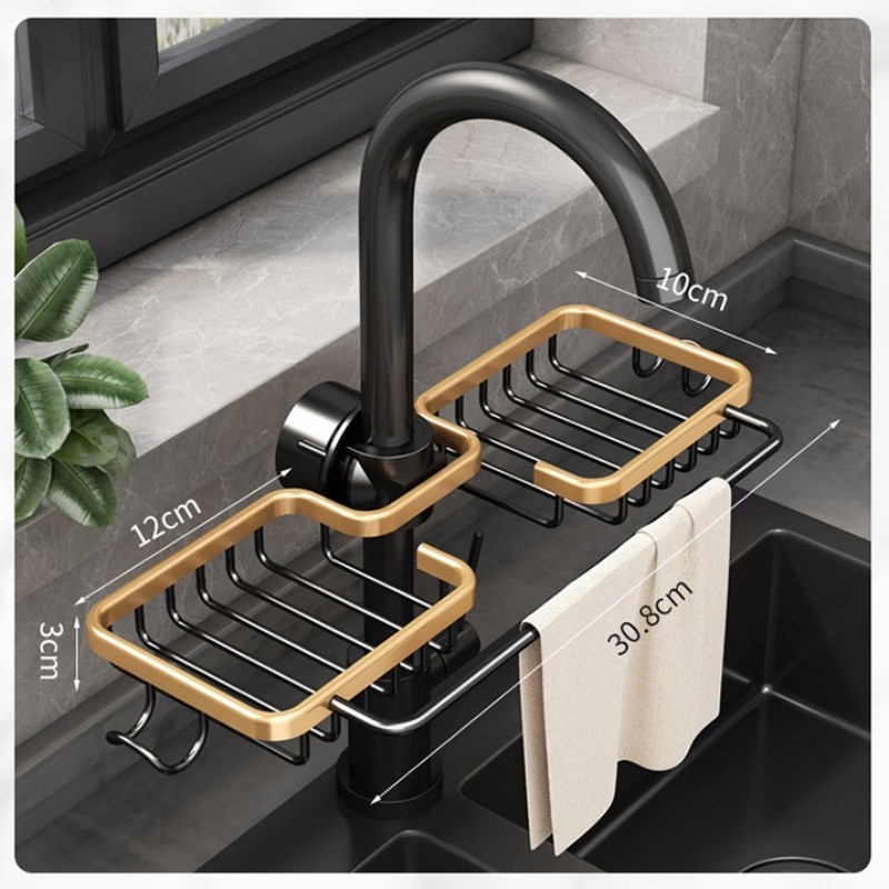 Spons Wastafel Dapur Rak Aluminium Caddy Organizer Pemegang Dengan Kait Wastafel Dapur Keranjang Pembuangan Keran Menggantung Rak