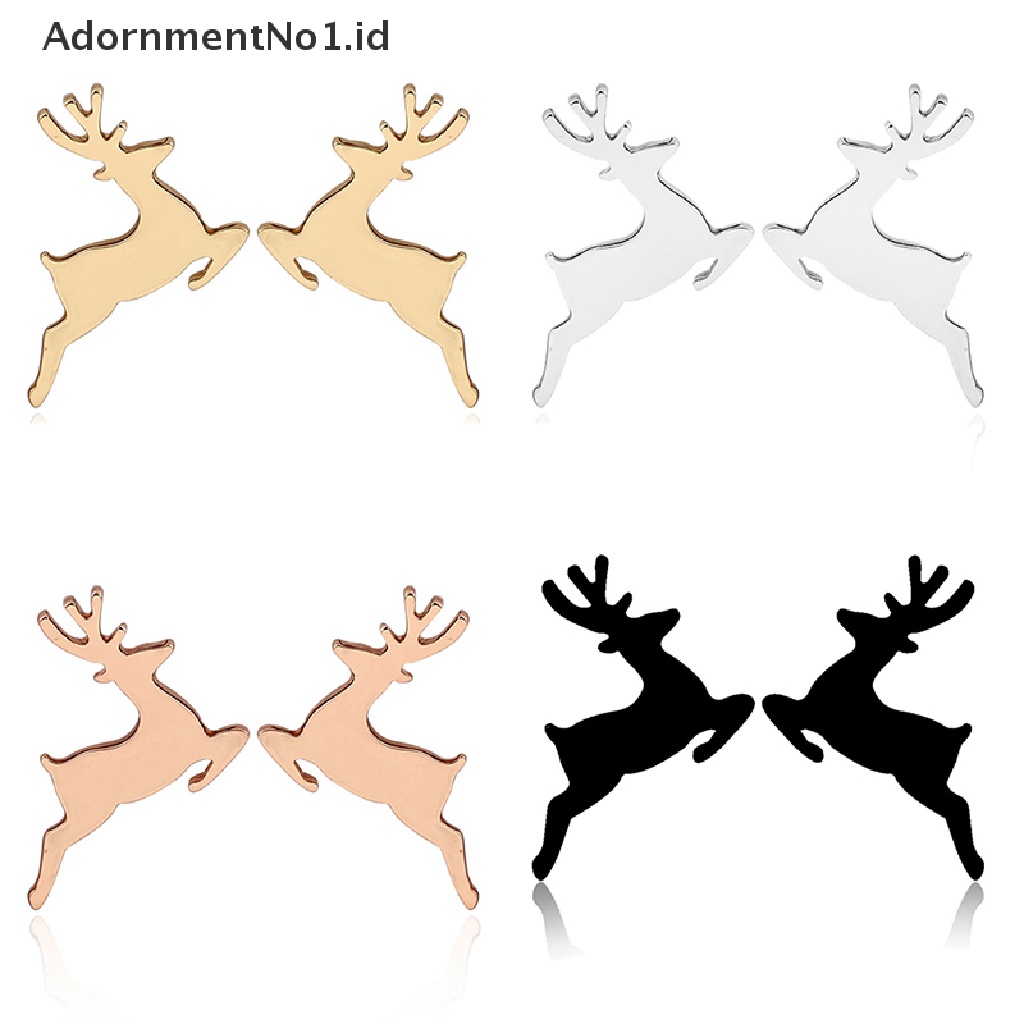 [AdornmentNo1] 1pasang Anting Pejantan Mini Stainless Steel Untuk Wanita Fashion Rusa Anting Pohon Natal Hadiah Tahun Baru Perhiasan Telinga Natal Hewan Lucu Deer Earing Pendients [ID]