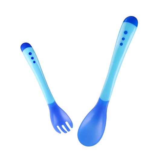 [EIKE] SENDOK DAN GARPU SILIKON BAYI SENSOR SUHU PANAS / SENDOK MAKAN BAYI FOOD GRADE / PERALATAN MAKAN BAYI