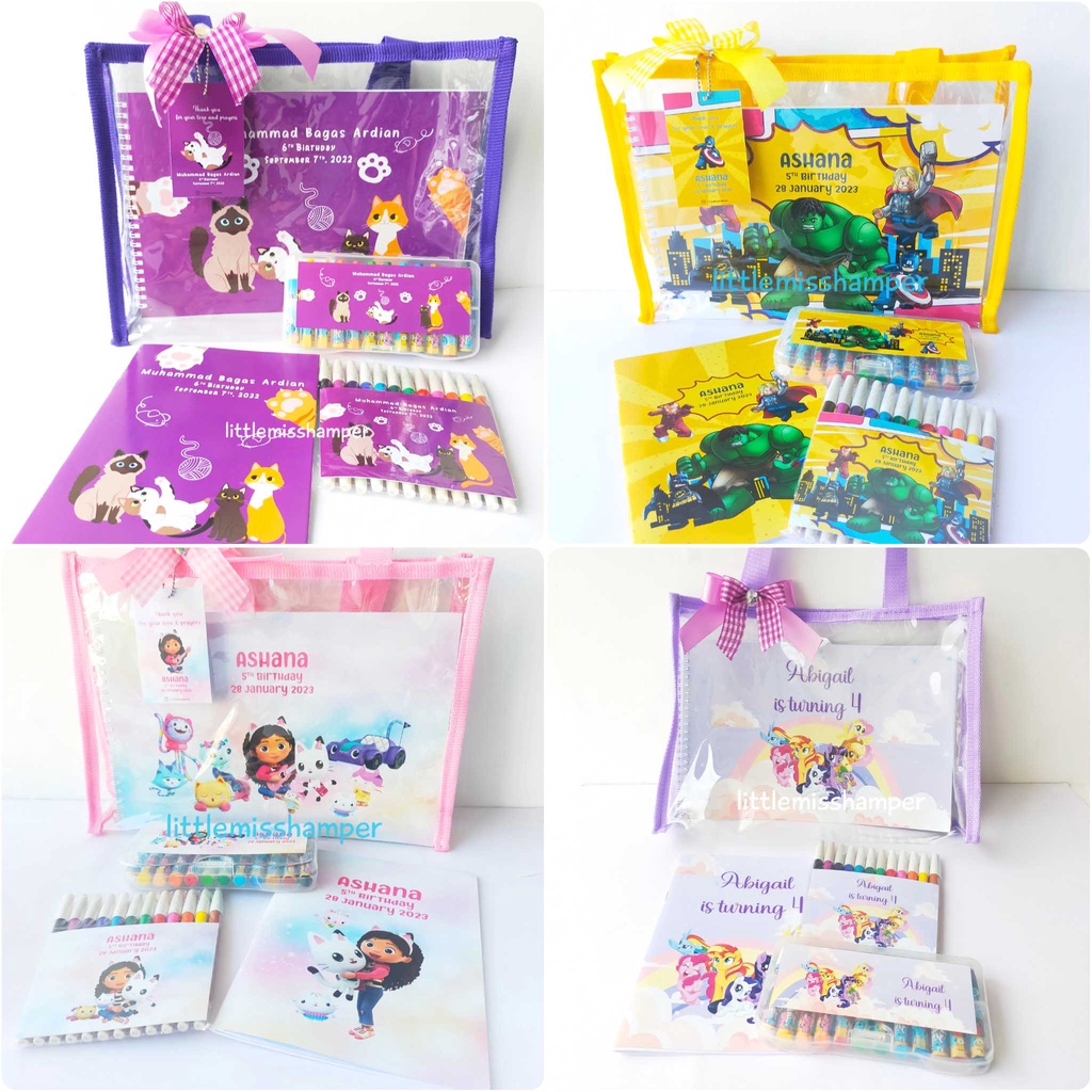 

Souvenir activity drawing set goodie bag ulang tahun anak crayon buku spidol coloring buku gambar