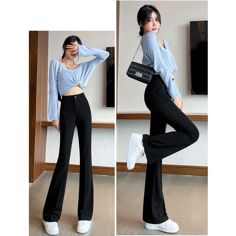 2023 New Highwaist Kasual Celana Setelan Wanita / Hitam Celana Cutbray Wanita Korean