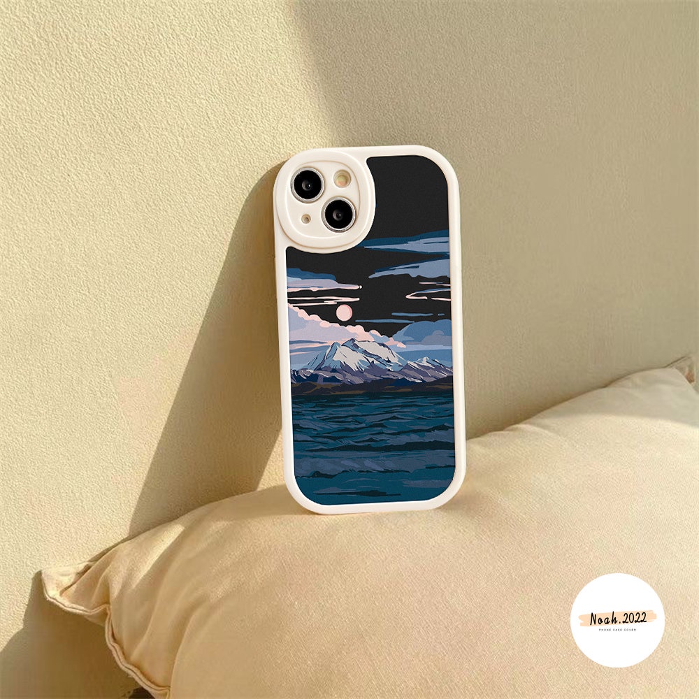 Soft Case Compatible for iPhone 7Plus 8Plus 11 12 13 14 Pro Max 6 6s 7 8 Plus XR 14 Plus X Xs Max SE 2020 Seaside Scenery Painting Snow Mountain Flowers Back Phone Case Cover