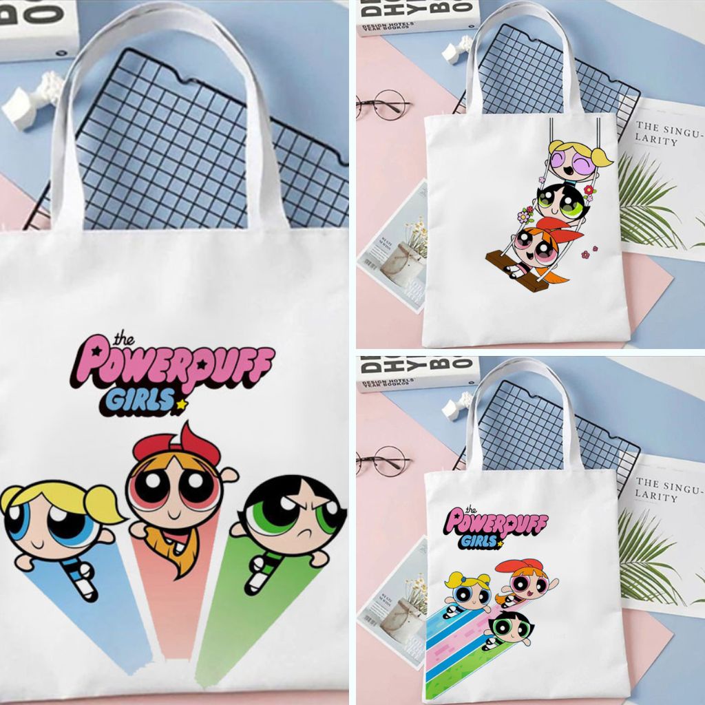 Totebag Tas Serut Powerpuff Girl Lucu Kanvas Goodie Bag Souvenir Ulang Tahun Anak Cewek Tote Bag Sekolah Aesthetic