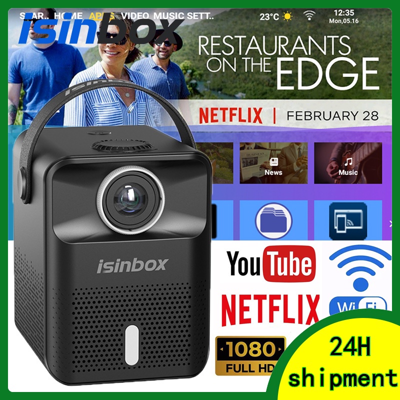 ISinbox Proyektor 1080P HD WiFi Mini LED Proyektor Smart Android Bluetooth Projector Dukungan Untuk Terhubung Ke Ponsel Dapat Digunakan Presentasi Kantor