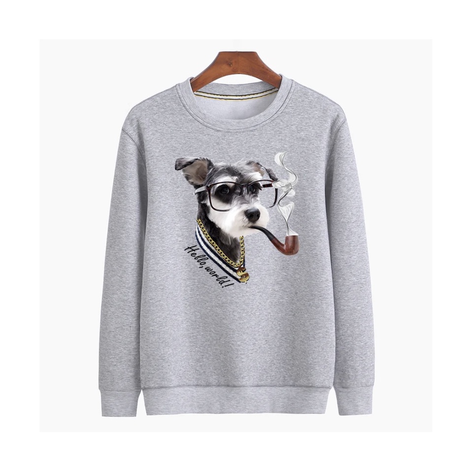 HELLO WORD THE DOG Sweater Basic Anak Untuk Anak Laki laki &amp; Perempuan Bahan Fleece Size M-Xl (Usia 2-10 th )