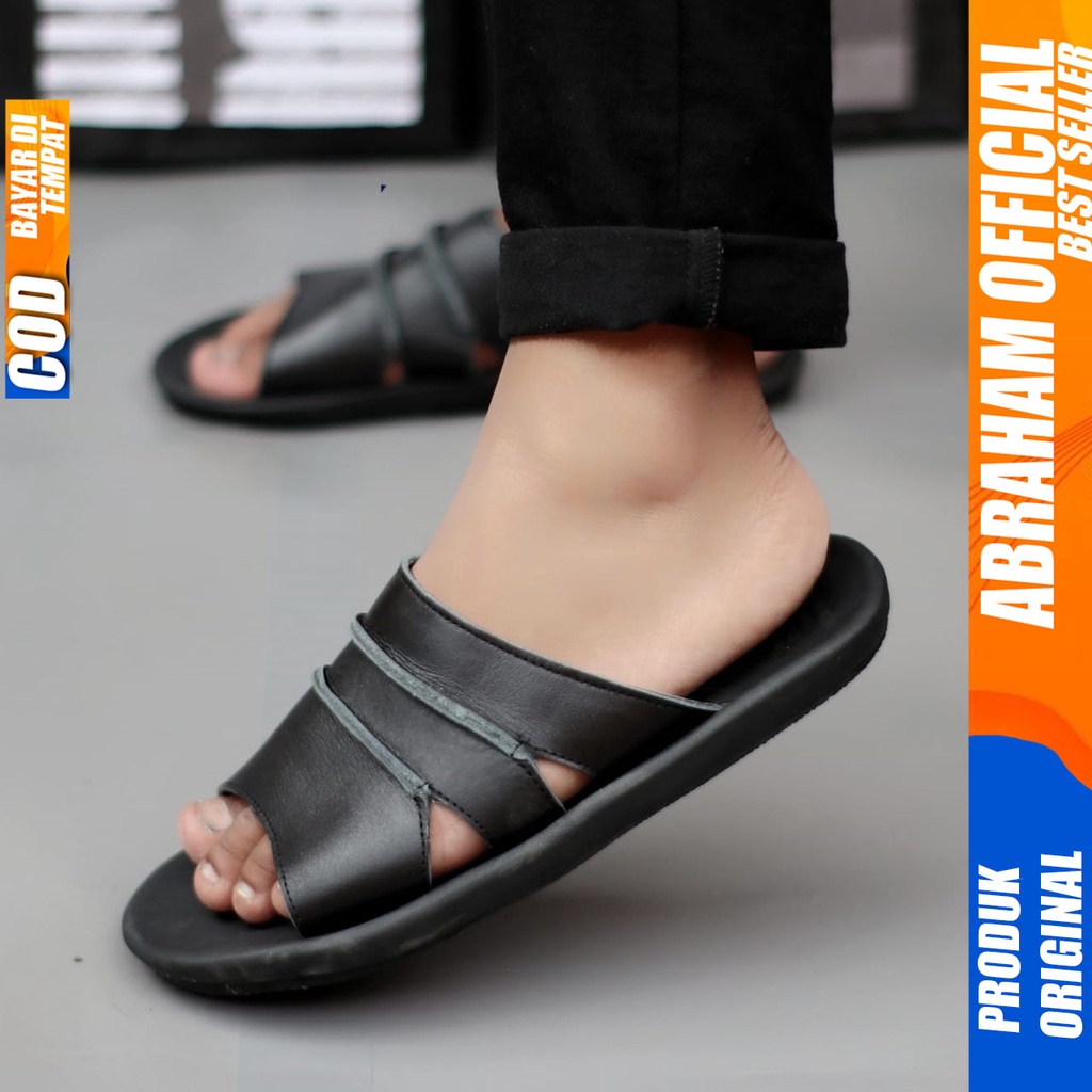 Sandal Slide Pria Kulit Asli Original Abraham TAIM