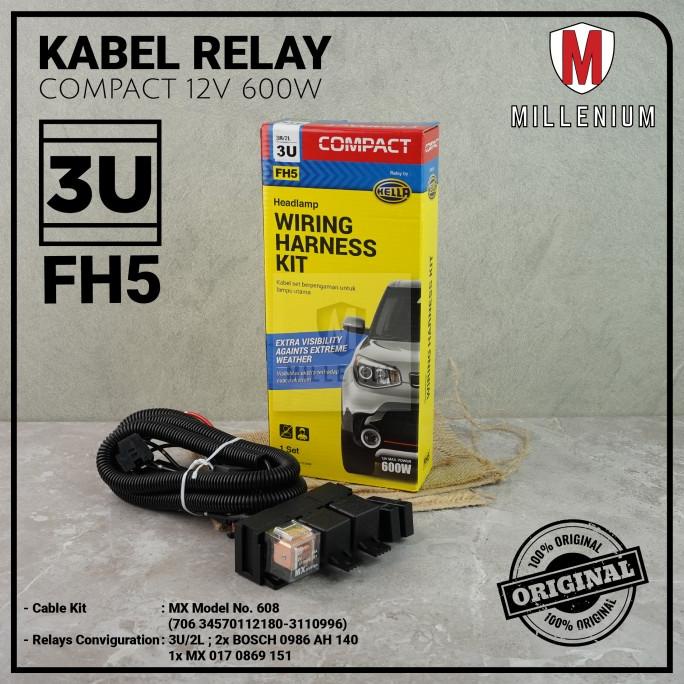 Kabel Relay Lampu H4 Compact Hella FH5 New 3 Relay Untuk 2 Lampu Mobil
