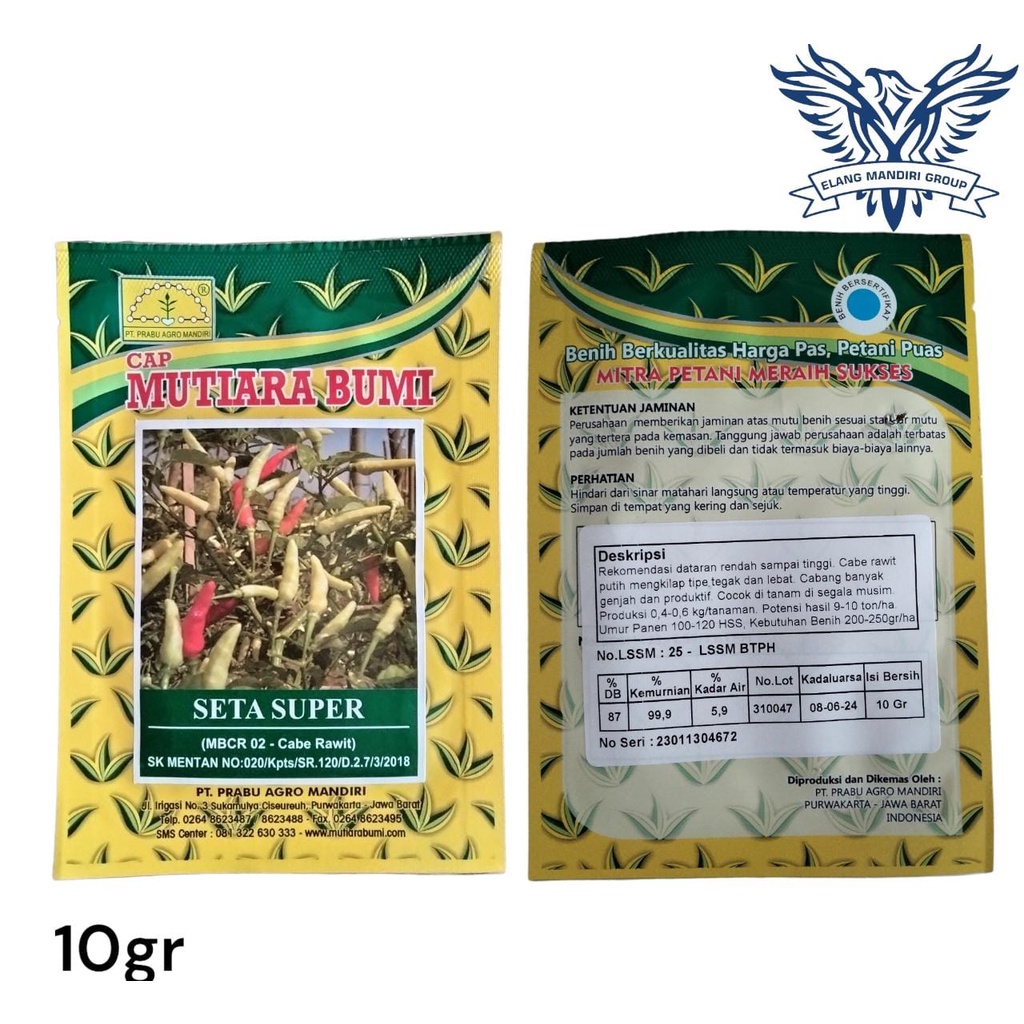 Benih Bibit Cabai SETA SUPER 10gr Cabe Rawit Unggul Seta Super Cap Mutiara Bumi Isi 10 Gram