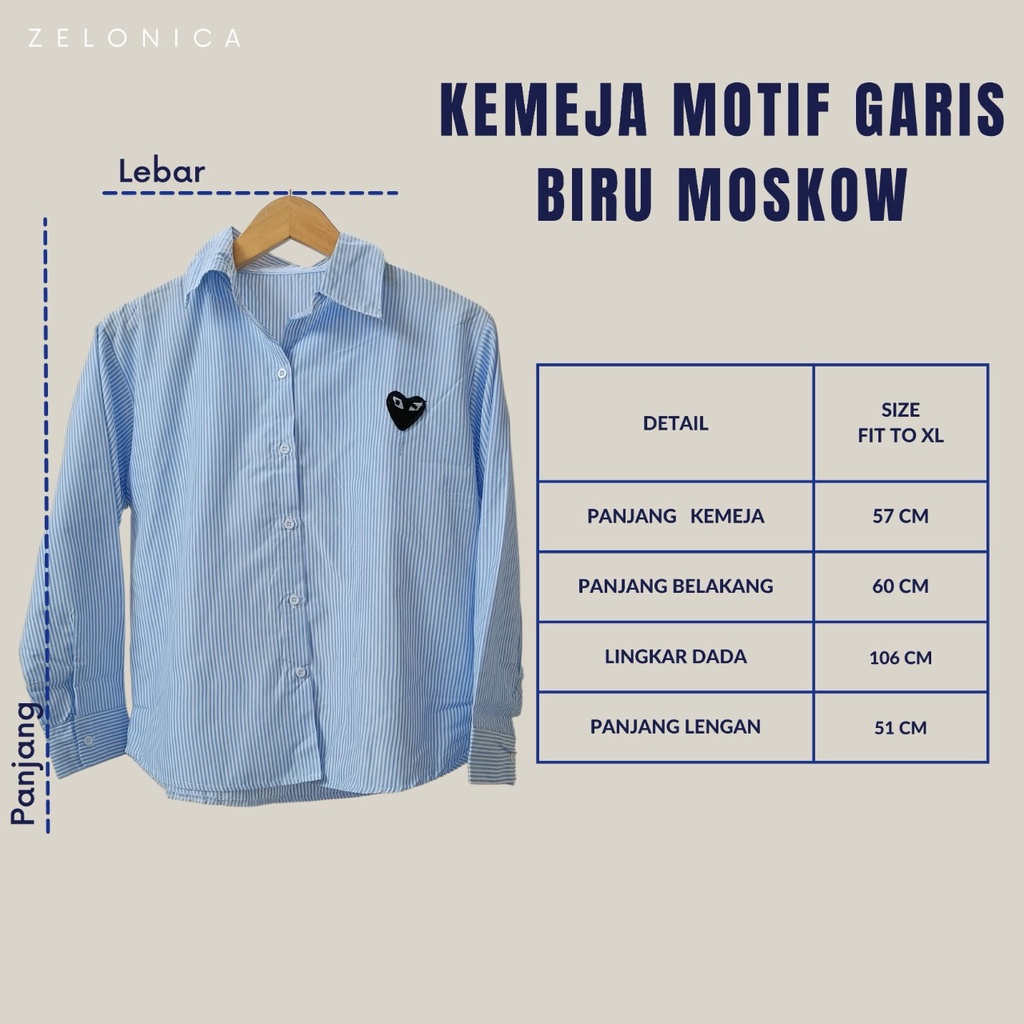 Zelonica Kemeja motif garis biru Moskow Motif Bahan Katun