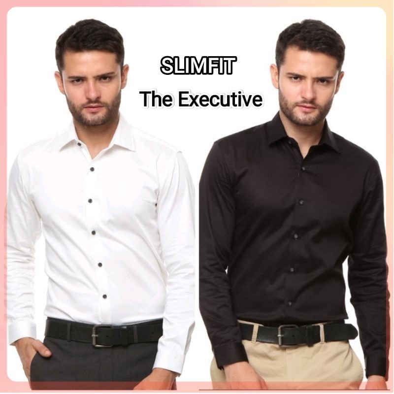 BAJU KEMEJA PRIA LENGAN PANJANG THE EXECUTIVE PUTIH HITAM  IDR 349.900