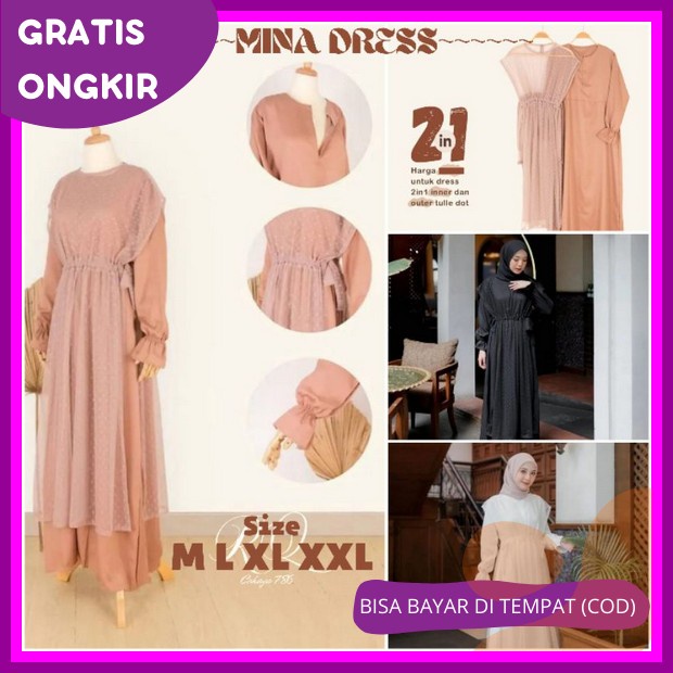 Fashion Wanita Model Terbaru 2023 Sharena Midi Dress Bahan Cringkle Airflow Premium Baju Gamis Wanit