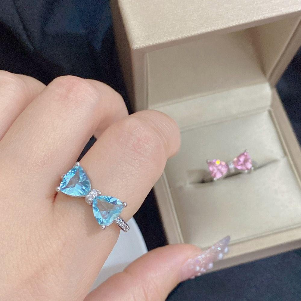 Mxbeauty Wanita Cincin Trendi Lucu Chic Gadis Hadiah Warna-Warni Zirkon Manis Berlian Imitasi Pembukaan Cincin Gaya Korea Cincin