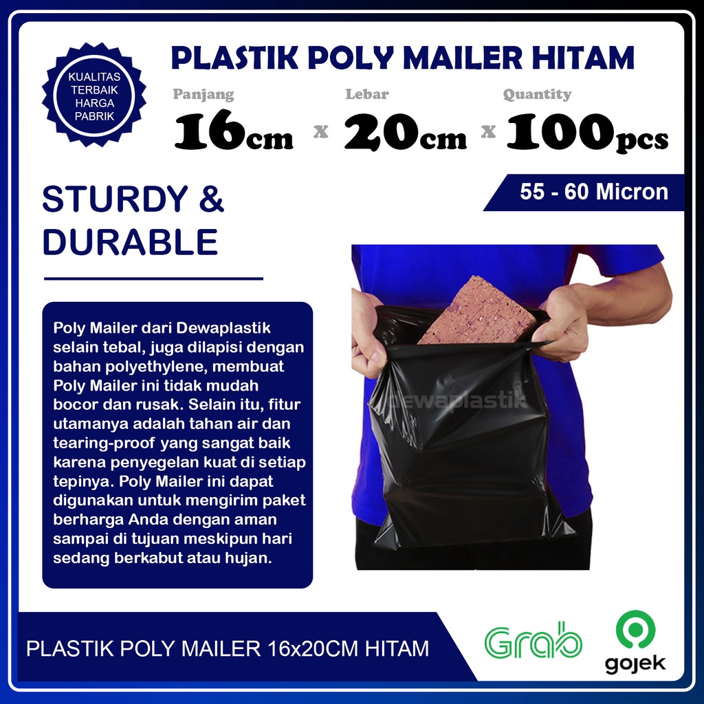 Plastik Packaging Poly Mailer Hitam Glossy 16x20 cm Isi 100pcs Amplop Kemasan Polymailer LDPE 55-60 Micron 16 x 20 cm Plastik Packing Isi 100 Pcs Kantong Plastik Olshop 60 Micron 16 x 20cm