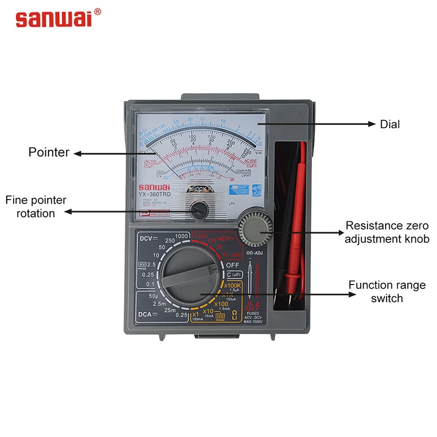 SANWAI YX-360TRD Multimeter Multitester Analog Meter Fuse Diode Protection DC AC Test Analogue Multi Tester Manual