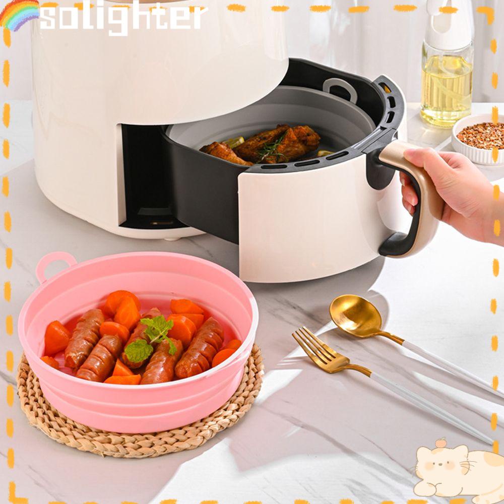 Solighter Panci Silikon Lipat Lembut Reusable Pizza Plate AirFryer Aksesoris Baking Basket