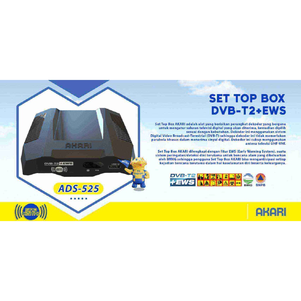AKARI ADS-525 STB Set Top Box Digital DVB-T2+EWS