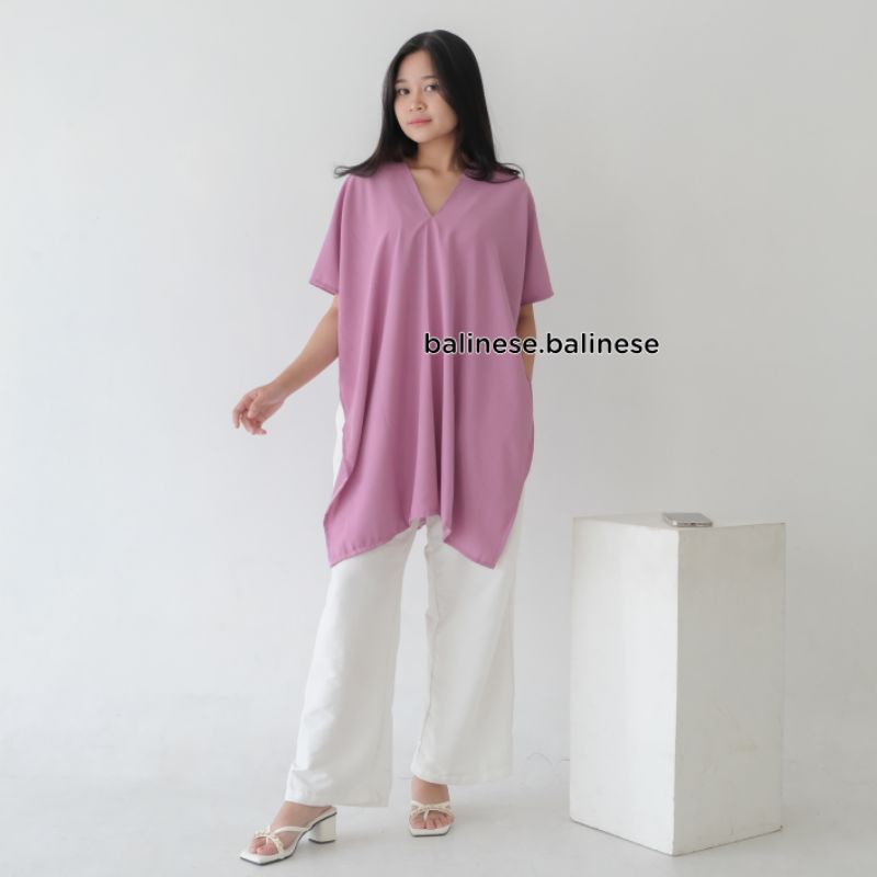 Atasan Long Square Cringkle Airflow - Atasan Wanita Blouse V Neck