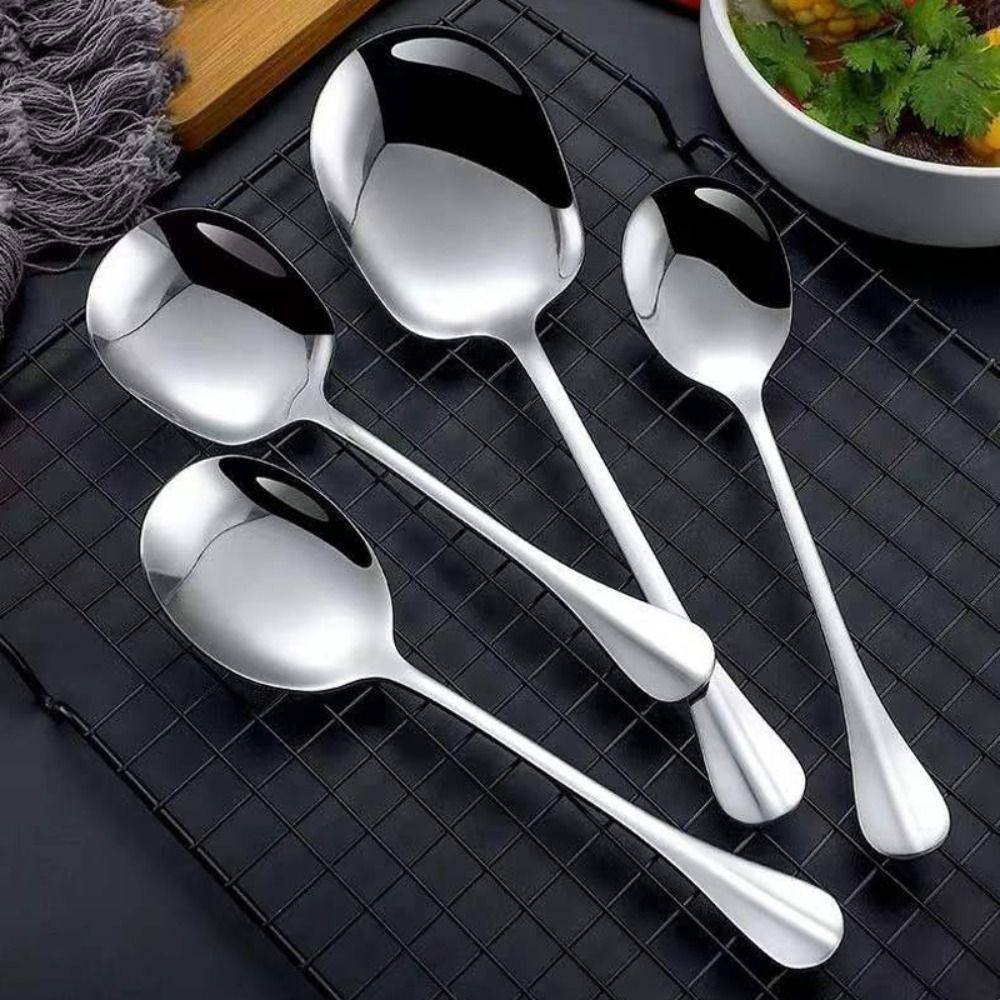 Solighter 2pcs Dish Public Soup Spoon Stainless Steel Gagang Panjang Peralatan Makan Distro Restoran Hotel