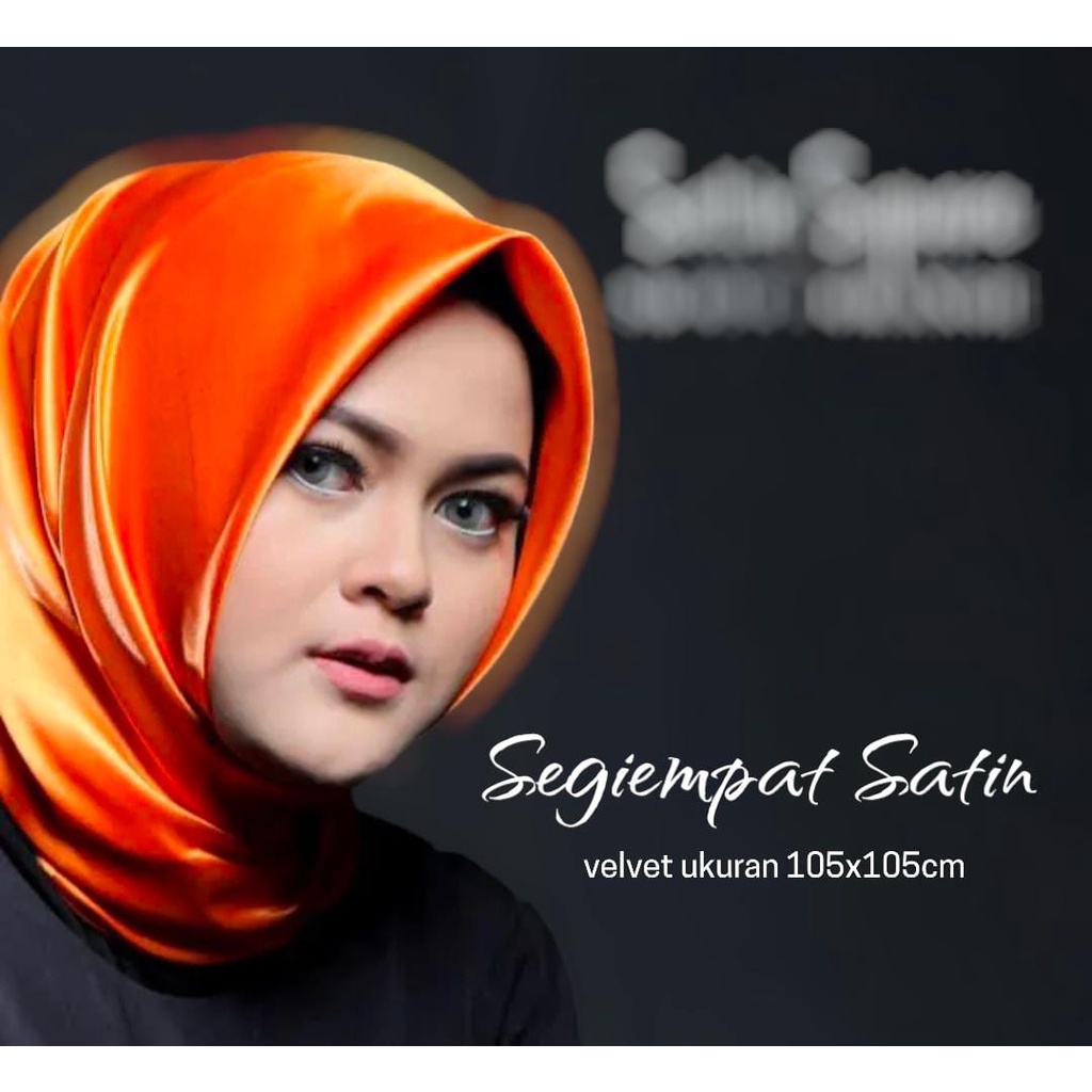 Kerudung Saten Segiempat Orange Bahan Satin Velvet jahit neci | Jilbab Segi empat Satin 105 x 105cm warna Orange