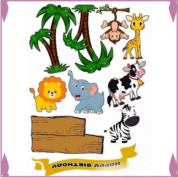 Topper cake custom nama karakter animal zoo  binatang  hewan  baner kue ultah Toko_Renata