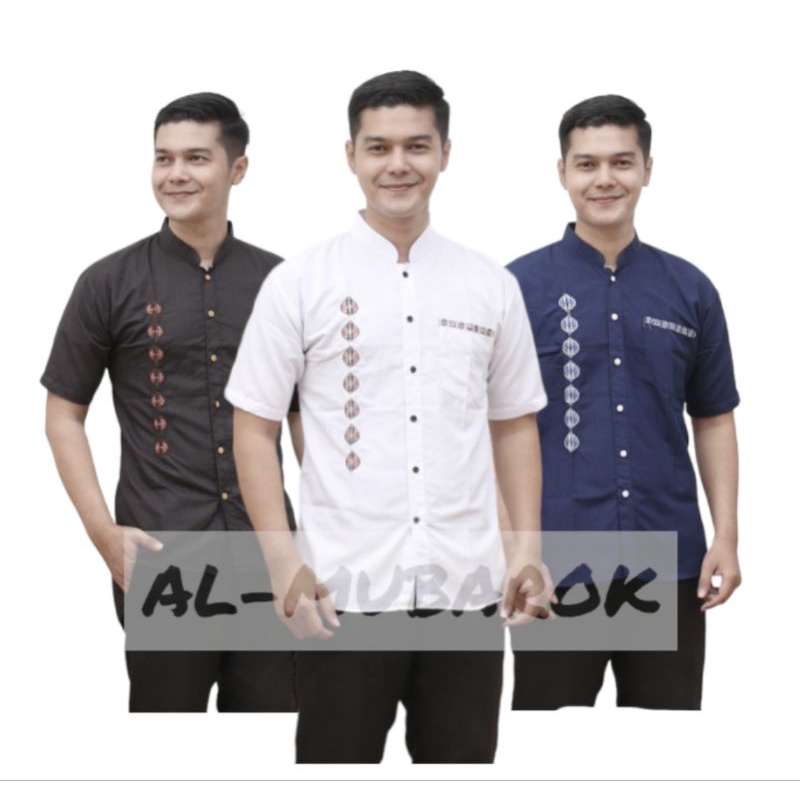 Baju Koko Bordir Pria Lengan Pendek | AL-MUBAROK