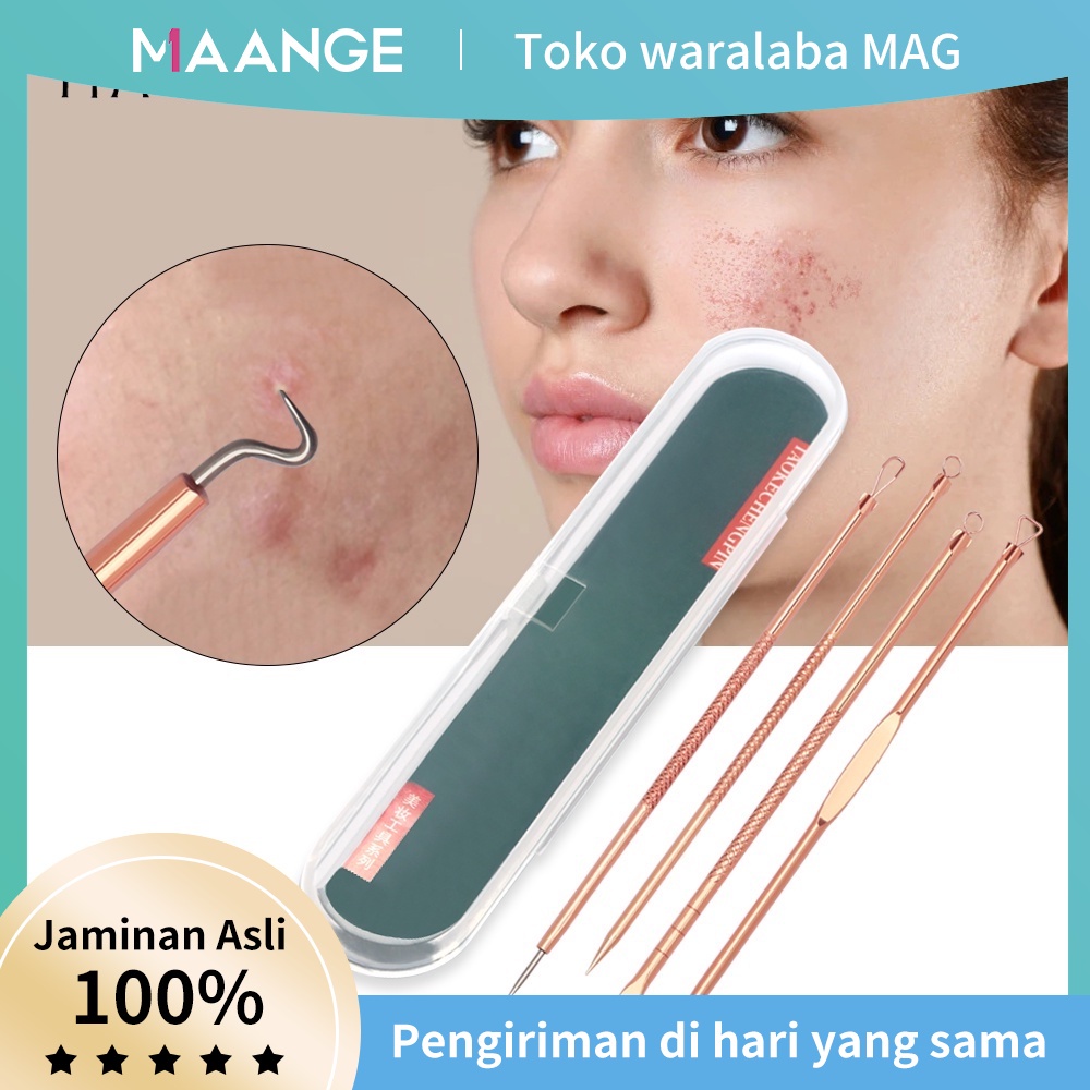 MAANGE Komedo Wajah Pembersih Alat Facial Pencabut 4Pcs Alat Pinset (Dengan kotak) 3003