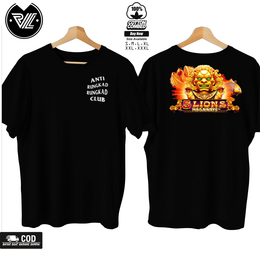 Tshirt Baju Kaos SLOT 5 Lions Megaways Pragmatic / Kaos game Slot Pragmatic play / Kaos slot PG soft