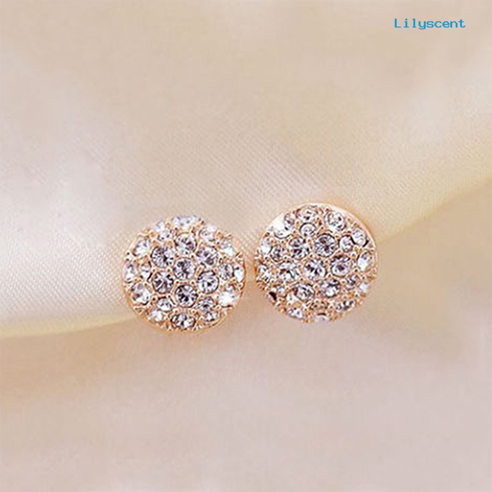 [LS] Fashion Wanita Elegan Lingkaran Kristal Berlian Imitasi Ear Studs Earrings Jewelry