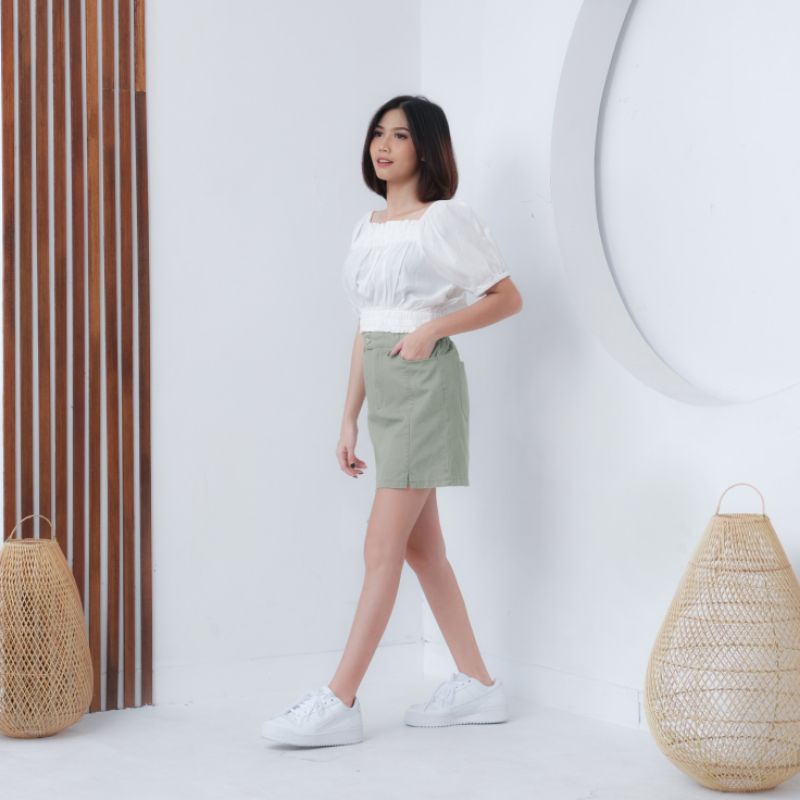 B29 Zelene Skirt Washed Jeans Material Import Korea Mini Skirt Rok Pendek