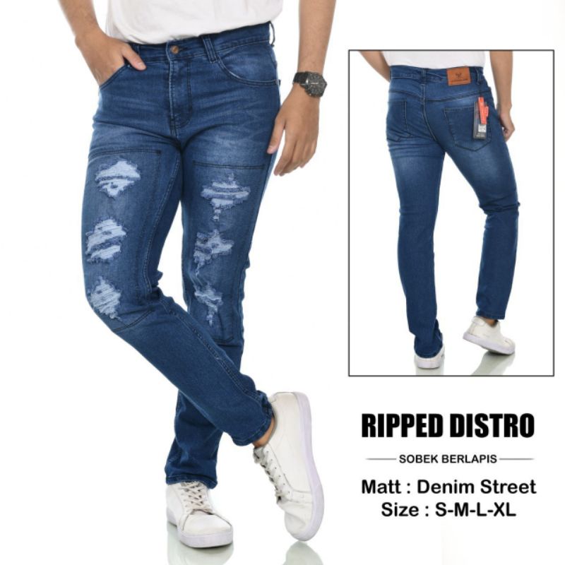 Celana Panjang Jeans Pria Ripped Sobek Tidak Tembus Original Underline