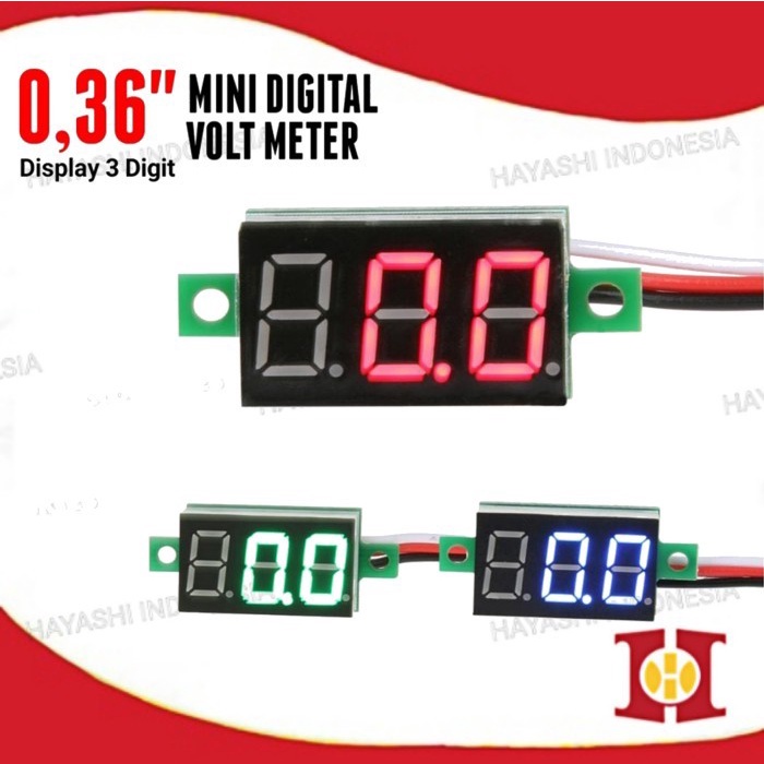 Digital Voltmeter 0.36 DC 40V 100V LED Volt Meter Tanpa Frame 3 Kabel