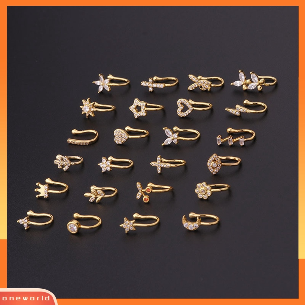 [oneworld] Klip Tindik Hidung Eye-catching Bentuk U Tembaga Cubic Zirconia Multi--style Shiny Ear Cuff Nose Stud Untuk Pakaian Sehari-Hari