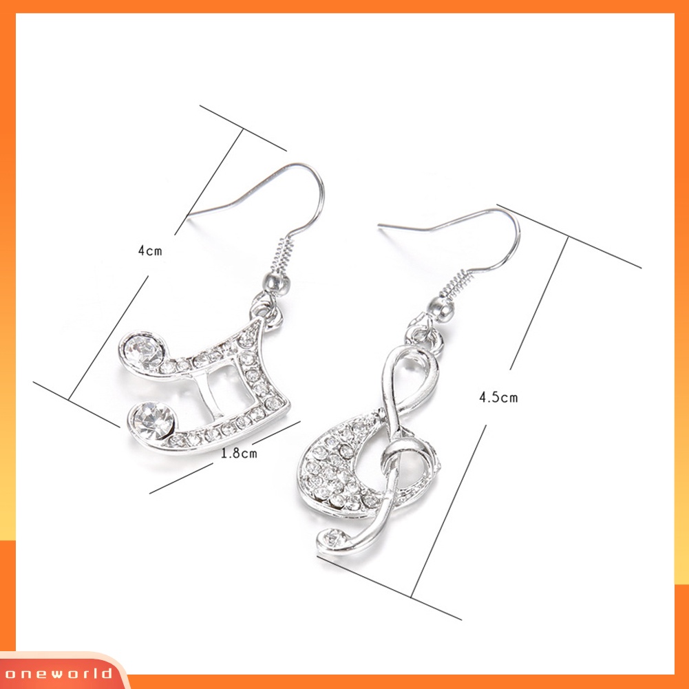 {oneworld} Fashion Wanita Musik Note Treble Clef Berlian Imitasi Menjuntai Kait Anting Perhiasan