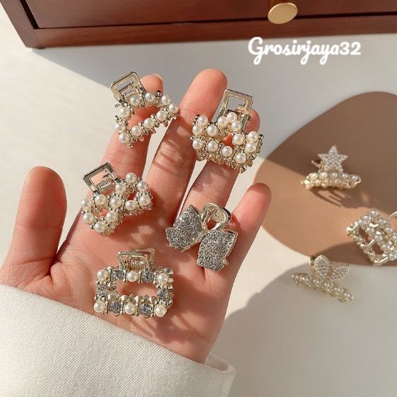 (GROSIRJAYA32) Jedai 2.5cm Mutiara MINI VIRA Elegan Jepit Rambut Alloy Korea Mutiara Permata Jepit Salon Logam Warna Emas