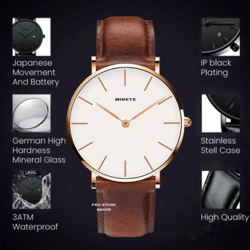 Jam Tangan Pria Tali Kulit Tahan Air KASUAL Analog / Realpick Sesuai Foto Jam Tangan Kasual Fashion Pria Water Resistant