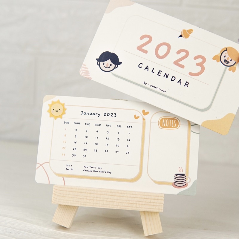 

(LANDSCAPE) Calendar Kalendar 2024 & 2025 Colorful Aesthetic Minimalist Hiasan Meja dengan Tatakan Kayu Stand Kayu Lucu