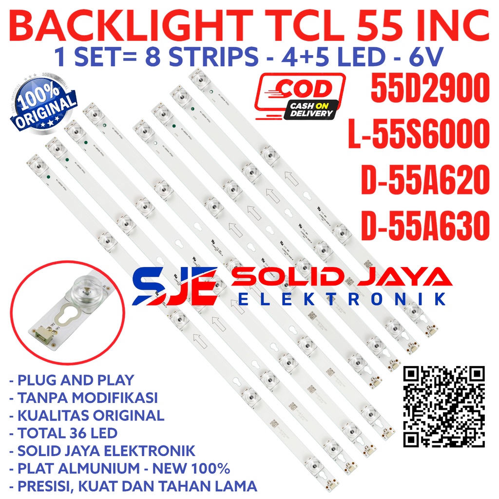 BACKLIGHT TV LED TCL 55 INC 55D2900 55S6000 55A620 55A630 LAMPU BL L55S6000 D55A620 D55A63055 L-55S6000 D-55A620 D-55A63055 55D 55S 55A 9K 9 LED 6V 6 VOLT TCL