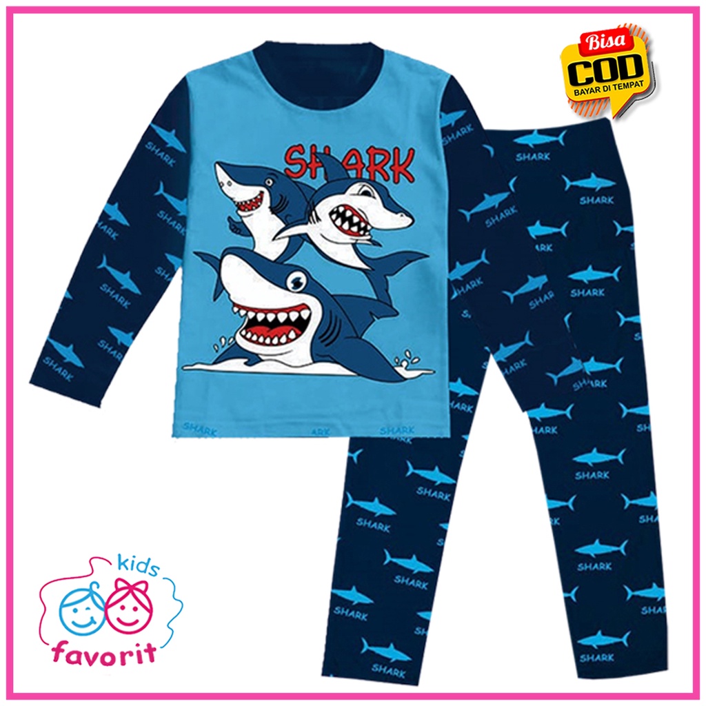 Favorit kids Piyama Setelan anak laki laki dan perempuan lengan panjang celana panjang gambar baby shark