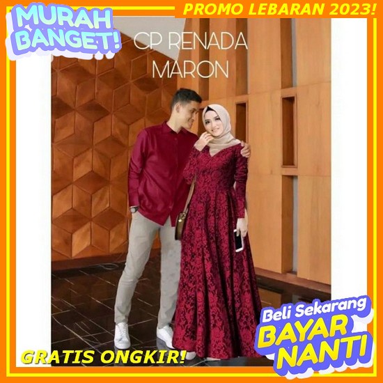 Wou Batik - Gamis Couple Adeeva Dress Kondangan Dan Lebaran Modern Dress Satin Mix Brokat Payet Prem